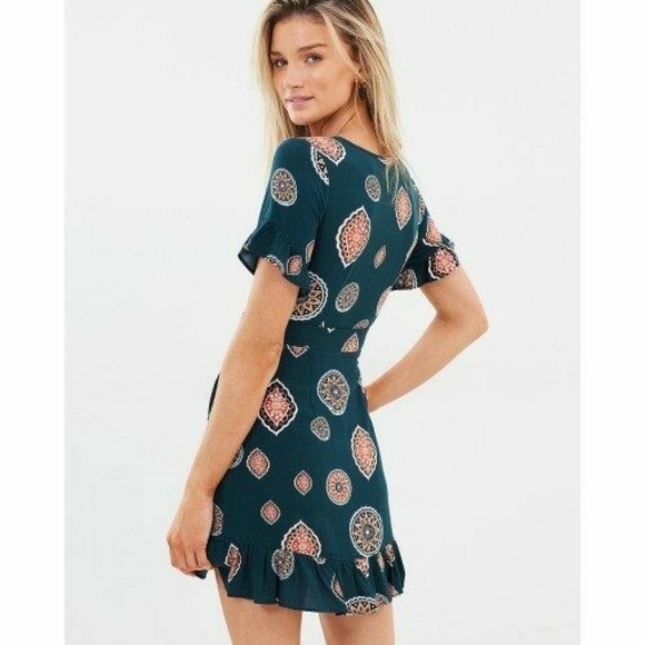 TIGERLILY Matisse Emerald Green Ruffle Wrap Mini Dress - Picture 9 of 16